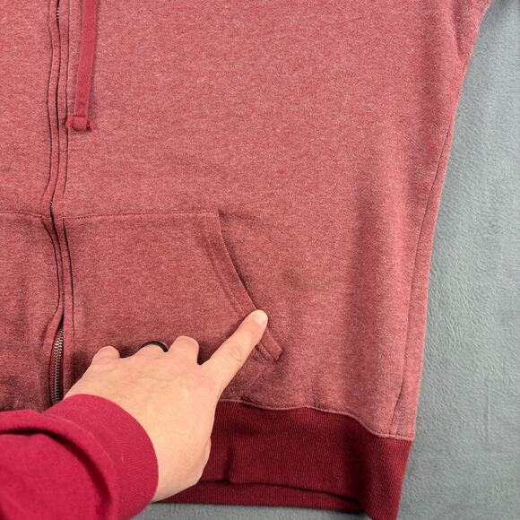 True Religion Full Zip Hoodie Men's 2XL Red Color Block Raglan Distressed Cali - Picture 4 of 11